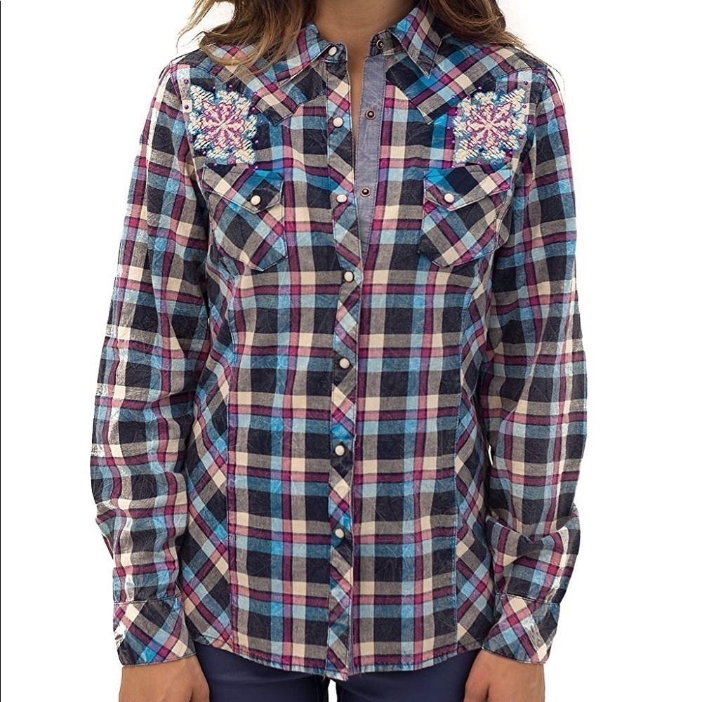 Adiktd Plaid Embroidered Long-sleeve Shirt size M